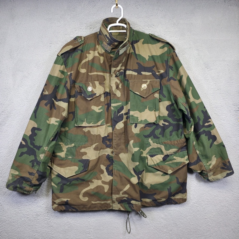 Alpha Industries Jacket Mens XL Green Woodland Camo Military Field Utility Coat
